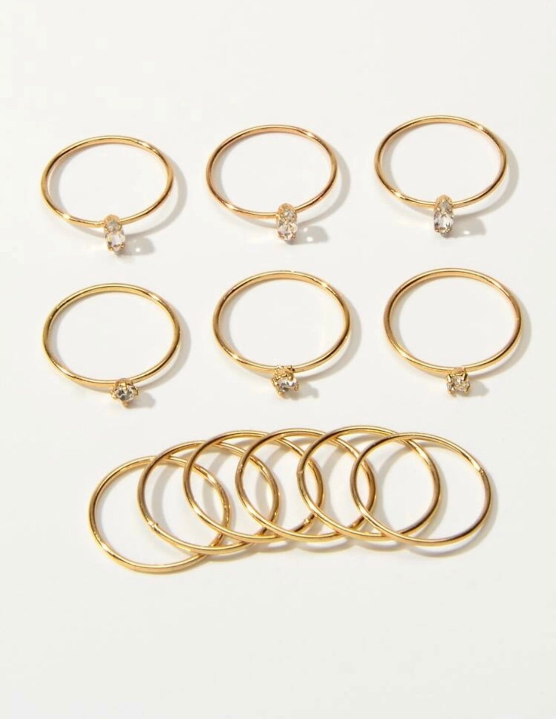 12 Piece Simple Gold & Rhinestone Stacking Ring Set, Gold Stacking Rings, Classic Gold Ring Set, Simple Rhinestone Rings, Gold Ring Bands