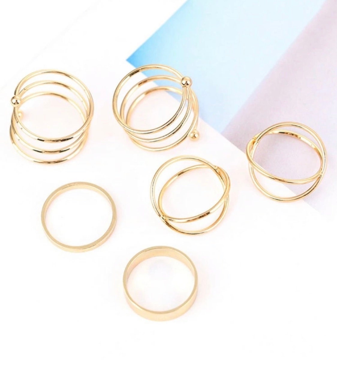 6 Piece Gold Spiral Ring Set, Gold Spiral Rings, Spiral Wrap Rings, Trendy Gold Rings, Gold Minimalist Rings, Gold Eternity Rings
