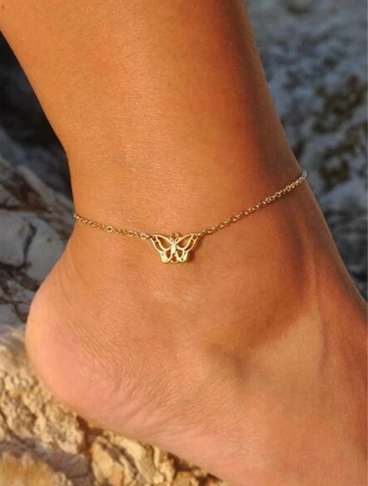 Gold Butterfly Charm Anklet, Butterfly Ankle Bracelet, Fun Summer Jewelry, Butterfly Jewelry Gift, Butterfly Gift Idea, Cute Ankle Bracelet