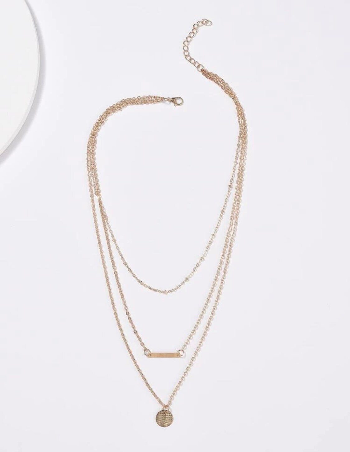 Gold Bar & Textured Coin Multi Strand Necklace