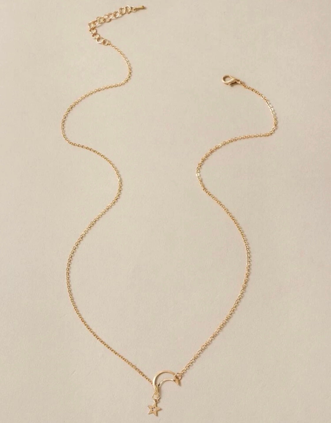 Moon and Star Necklace Lariat Necklace Beachlifejewelryco