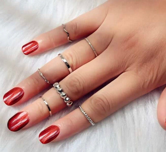 7 Piece Silver Ring Set