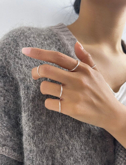 5 Piece Silver Minimalist Ring Set, Thin Silver Bands in Assorted Sizes, Silver Stackable Ring Set, Trendy Silver Rings, Dainty Silver Rings