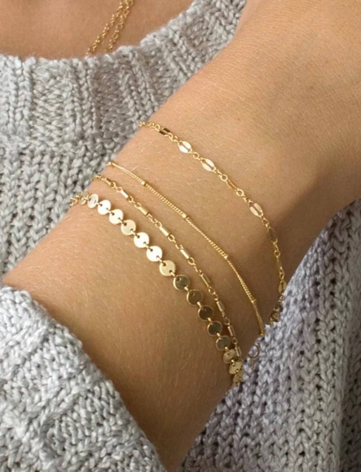4 Piece Dainty Gold Bracelet Set, Minimalist Gold Bracelet Set, Simple Gold Bracelets, Classic Gold Bracelets, Popular Gold Bracelet Gift