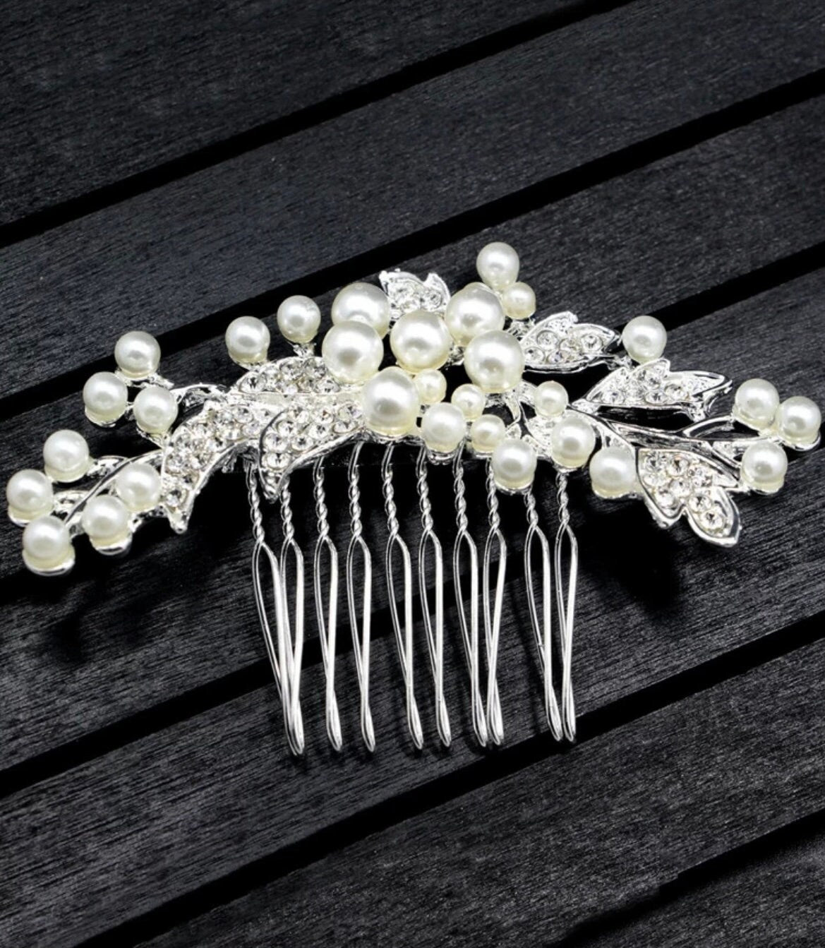 Pearl & Rhinestone Hair Comb in Silver, Pearl Bridal Hair Piece, Rhinestone Bridal Hair Piece, Bridal Hair Accessories, Bridesmaid Hair Comb