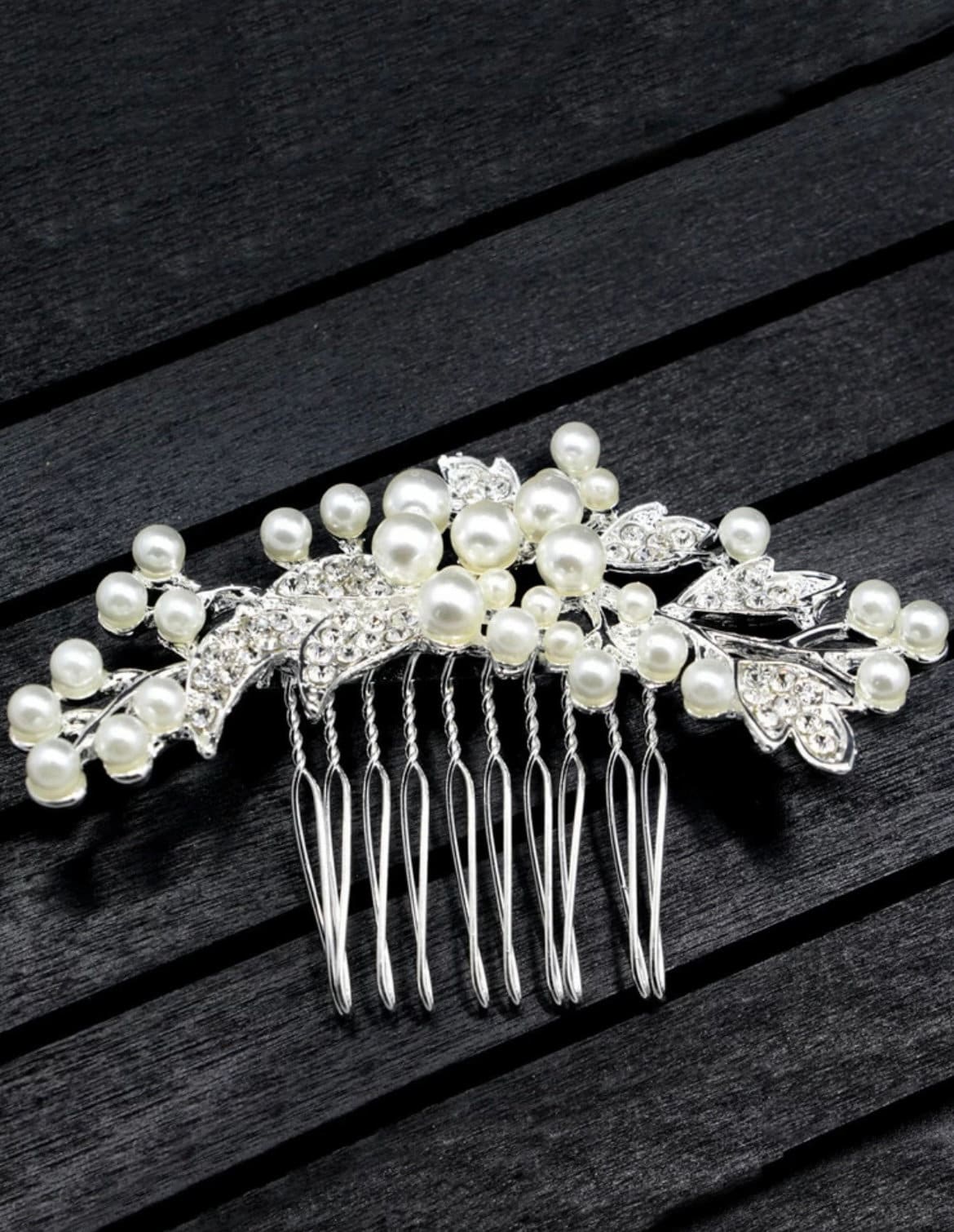 Pearl & Rhinestone Hair Comb in Silver, Pearl Bridal Hair Piece, Rhinestone Bridal Hair Piece, Bridal Hair Accessories, Bridesmaid Hair Comb