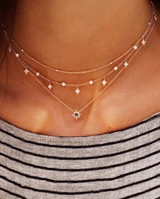 Layered Chain Necklace w/ Star Charm, Layered Necklace, Gold Charm Necklace, Homecoming Jewelry, Prom Jewelry, Wedding Jewelry, Star Charm