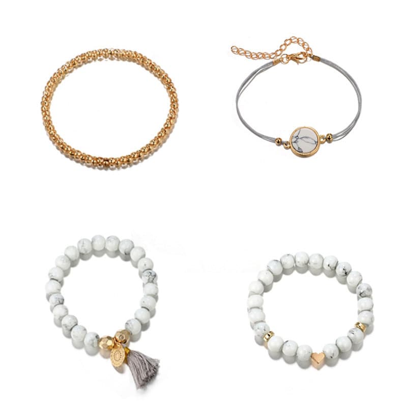 4 piece Marble Beaded Bracelet Set