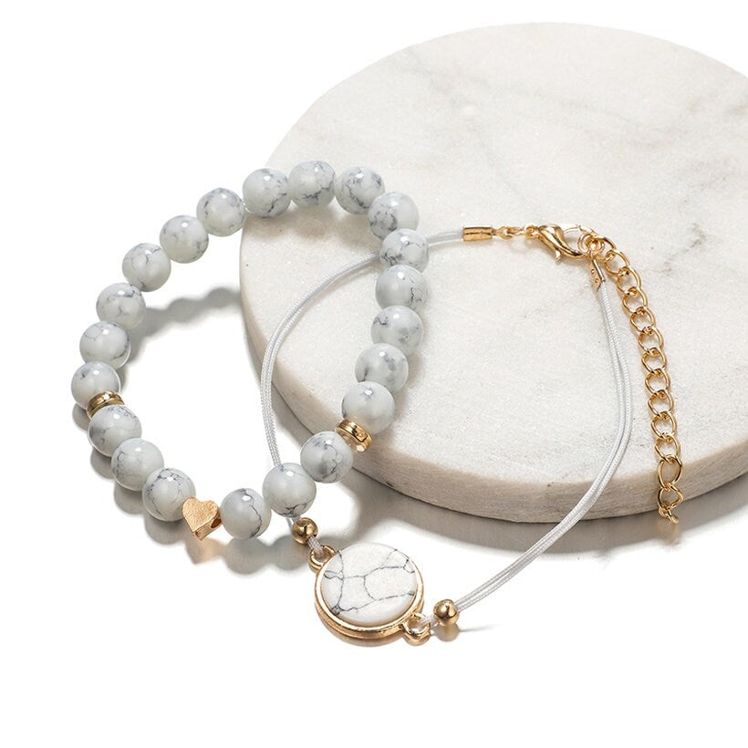 4 piece Marble Beaded Bracelet Set