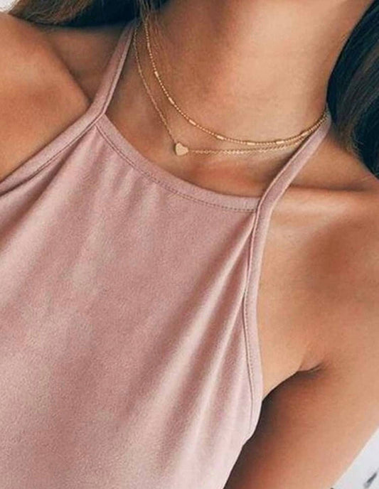 Dainty Gold Heart Layered Necklace, Gold Heart Charm Necklace, Gold Layer Necklace with Heart Charm, Anniversary Gift For Her, Her Heart