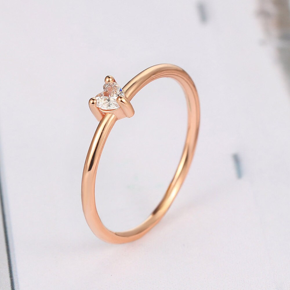 Dainty Diamond Heart Ring in Gold, Rose Gold or White Gold, Valentines Day Gift for Her, Valentines Day Gift for Girlfriend, Gift for Her