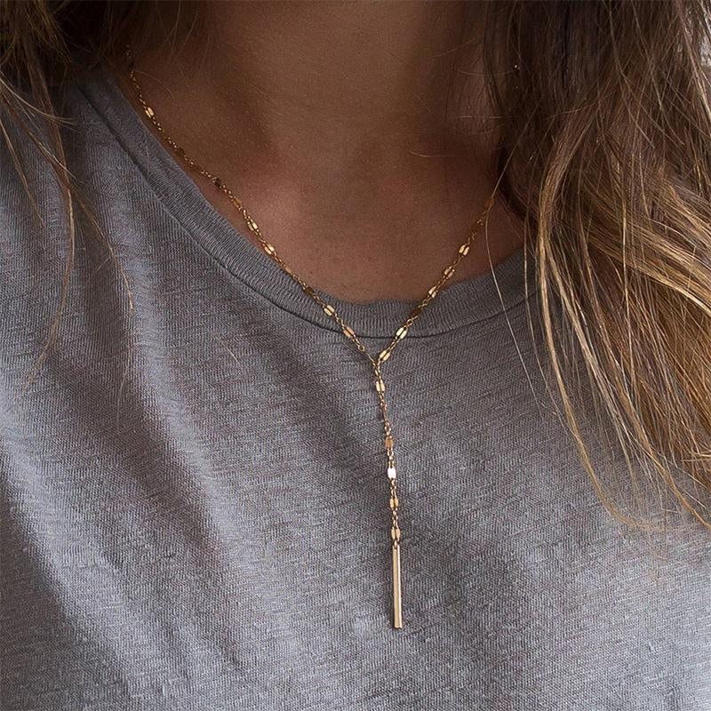 Gold Lariat Chain Necklace, Hypoallergenic Necklace, Tarnish Resistant Waterproof Necklace, Daily Wear Necklace, Affordable Quality Jewelry