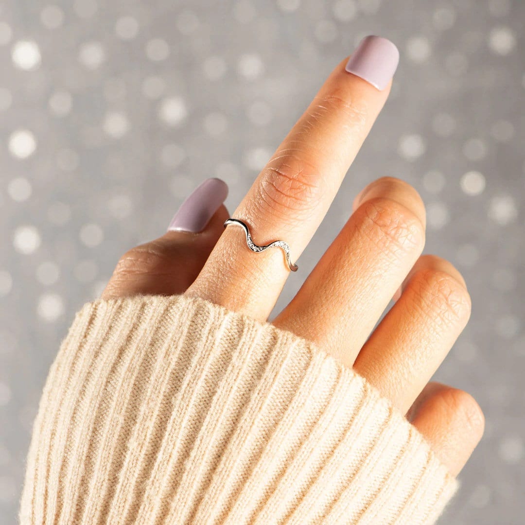 Adjustable White Gold Plated & Faux Diamond Wave Ring, Adjustable Wave Ring, Beach Lover Jewelry, Beach Obsessed Recipient Gift, Wave Ring