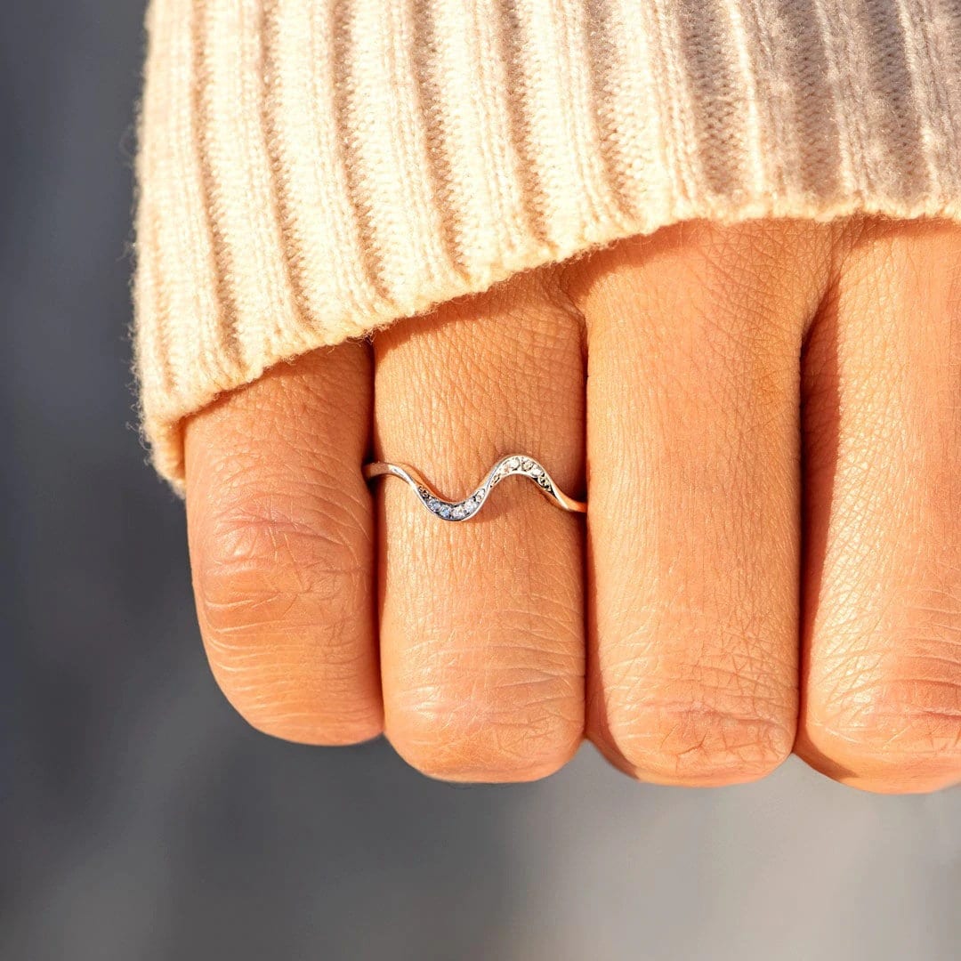 Adjustable White Gold Plated & Faux Diamond Wave Ring, Adjustable Wave Ring, Beach Lover Jewelry, Beach Obsessed Recipient Gift, Wave Ring