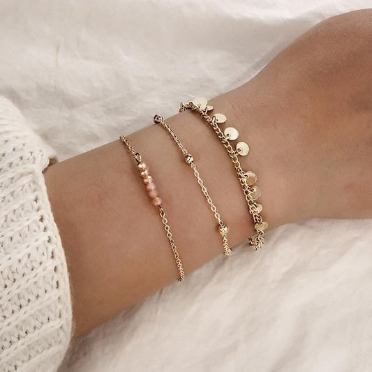 Pretty 3 Piece Gold Bracelet Set