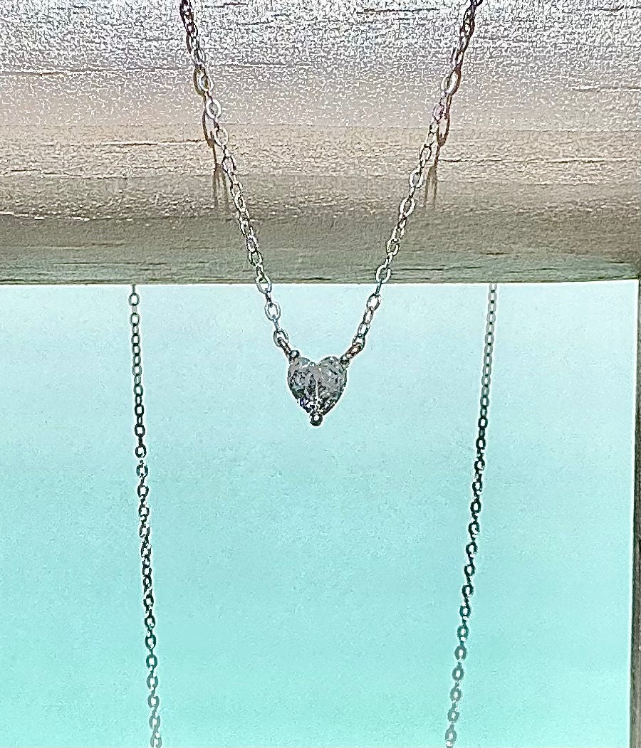 925 Sterling Silver Zircon Diamond Heart Pendant Necklace, Valentines Day Gift, Gift for Valentines Day, Anniversary Gift for Girlfriend